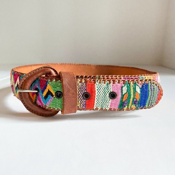Unbranded | Vintage Accessories - Vintage Colourful Southwestern Boho Leather Embroidered Belt